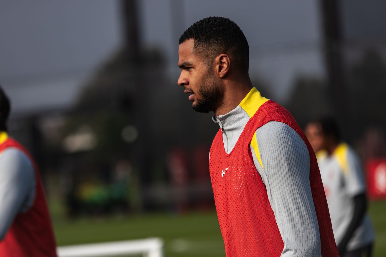 Cody Gakpo of Liverpool during a training session ahead of their UEFA Champions League 2024/25 round of 16 second leg match on March 10, 2025 in Liverpool, England.
