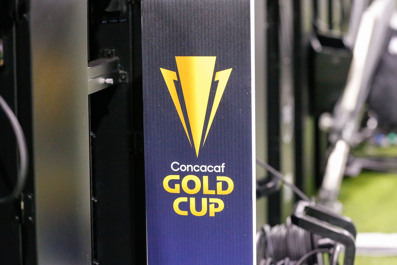 The Concacaf Gold Cup logo before the Concacaf Gold Cup quarterfinal soccer game between Qatar and El Salvador on July 24, 2021 at State Farm Stadium in Glendale, Arizona.