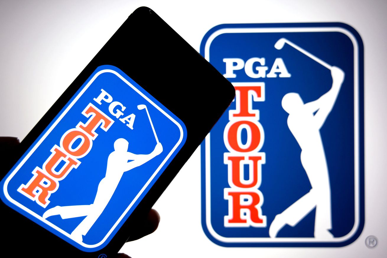 In this photo illustration, a PGA Tour logo is seen...